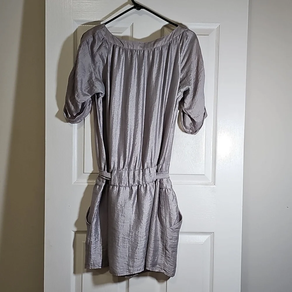 The Limited Linen Blend Lined Drop Waist 3/4 Roll Sleeve Midi Belted Dress SizeM